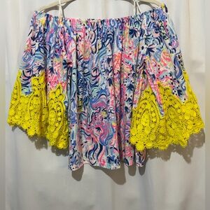 Lilly Pulitzer Zaylee Off Shoulder Boho Yellow Lace Trimmed Tropical